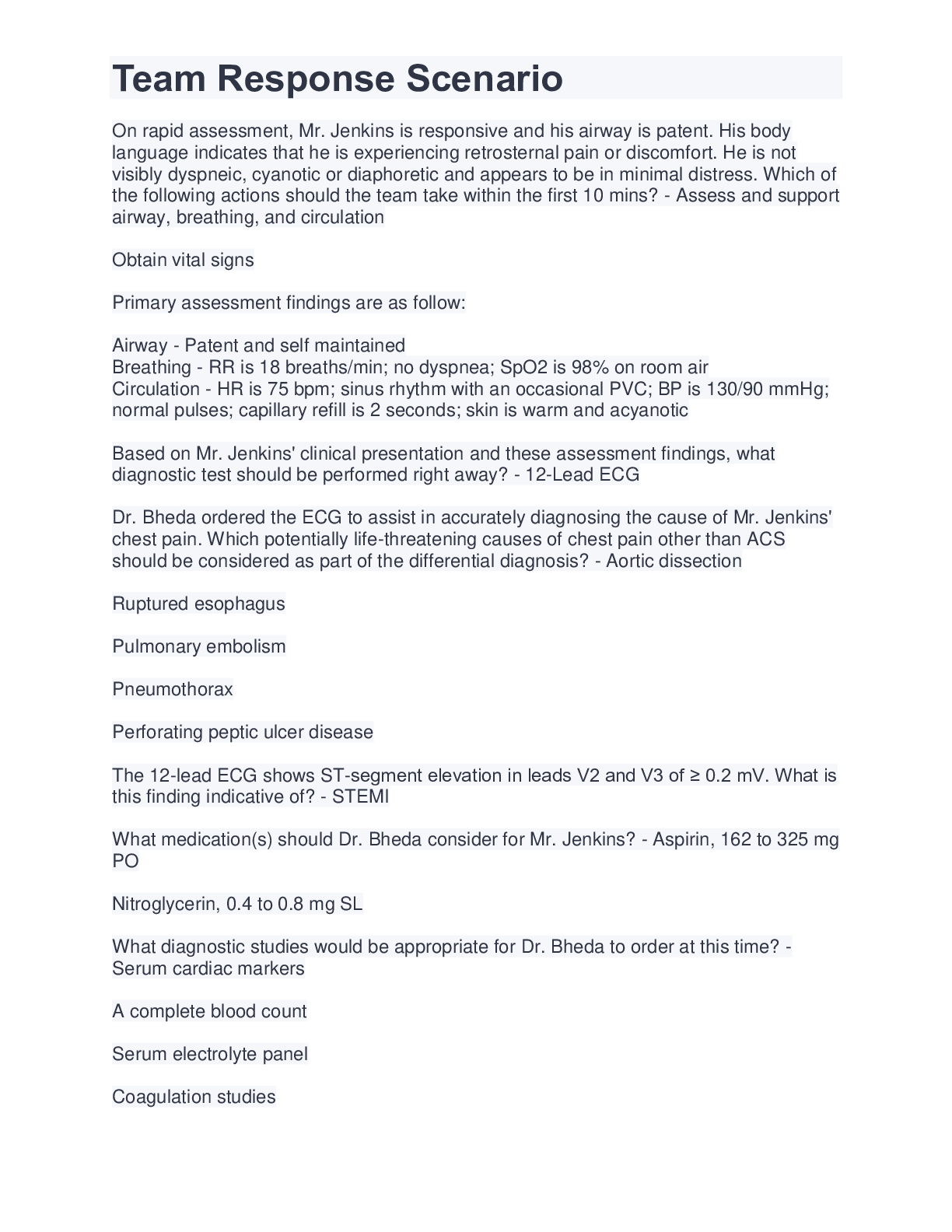 Preview image for Team Response Scenario: Bill Goodman COMPLETE SOLUTION 2022